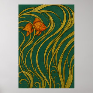 Affiche Carte de vœux pliée Art Nouveau Goldfish