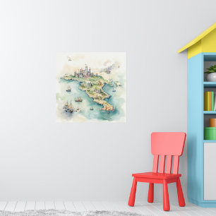 Affiche Carte de voyage à l'aquarelle