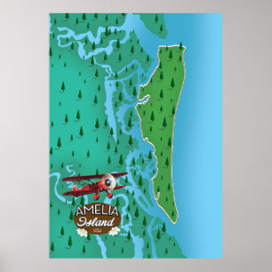 Affiche Carte de voyage Amelia Island Florida.