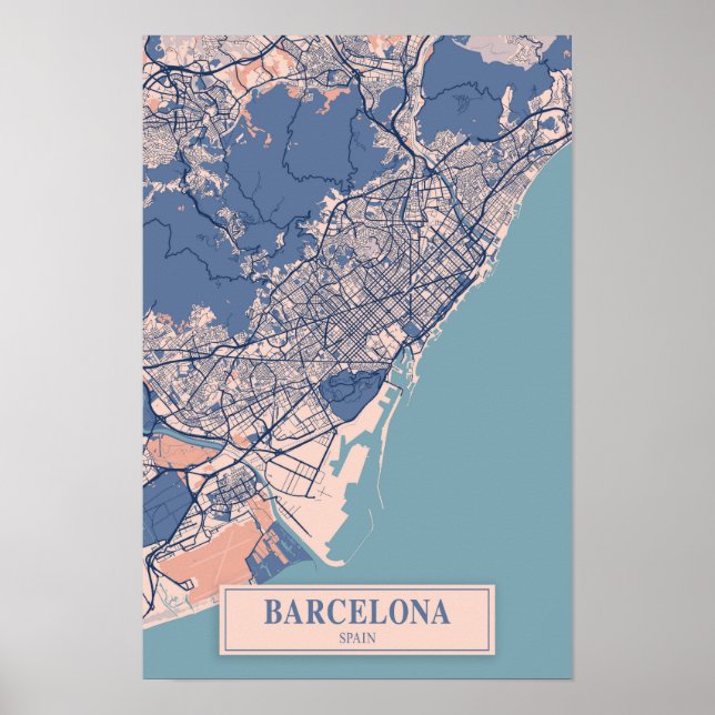 Affiche Carte de voyage de Barcelone Espagne ventée (Devant)