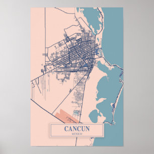Affiche Carte de voyage de Cancun au Mexexique ventée