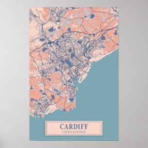 Affiche Carte de voyage de Cardiff Royaume-Uni ville vente