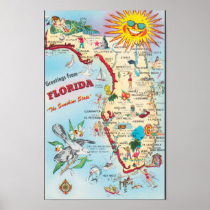 Affiche Carte de voyage de Floride vintage