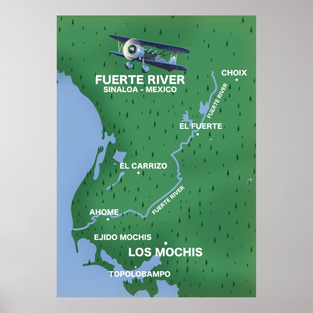 Affiche Carte de voyage de Fuerte River Sinaloa, Mexique (Devant)