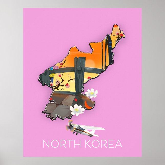 Affiche Carte de voyage de la Corée du Nord (Devant)