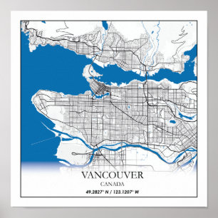 Affiche Carte de voyage de la ville de Vancouver Colombie-