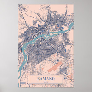 Affiche Carte de voyage de la ville venteuse de Bamako Mal