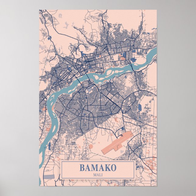 Affiche Carte de voyage de la ville venteuse de Bamako Mal (Devant)