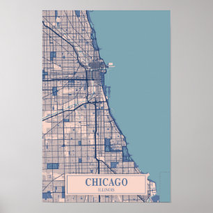 Affiche Carte de voyage de la ville venteuse de Chicago Il