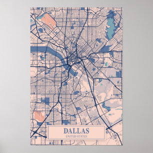 Affiche Carte de voyage de la ville venteuse de Dallas Tex