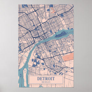 Affiche Carte de voyage de la ville venteuse de Détroit Mi