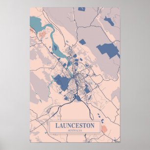 Affiche Carte de voyage de la ville venteuse de Launceston