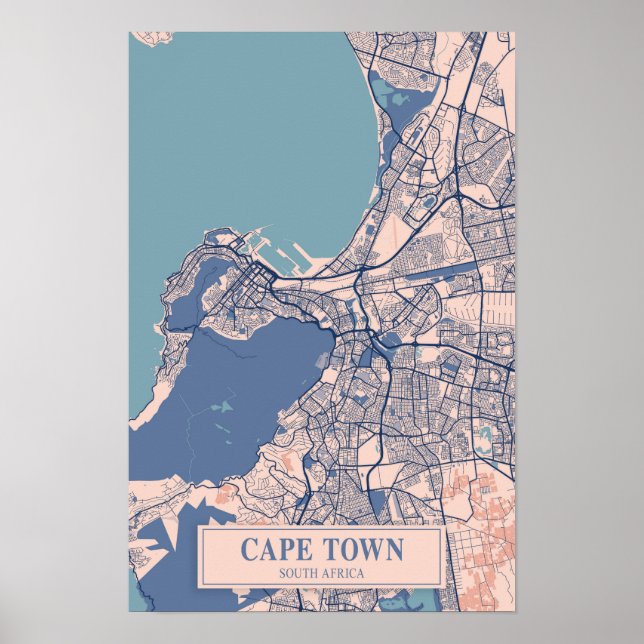 Affiche Carte de voyage de la ville venteuse du Cap Afriqu (Devant)
