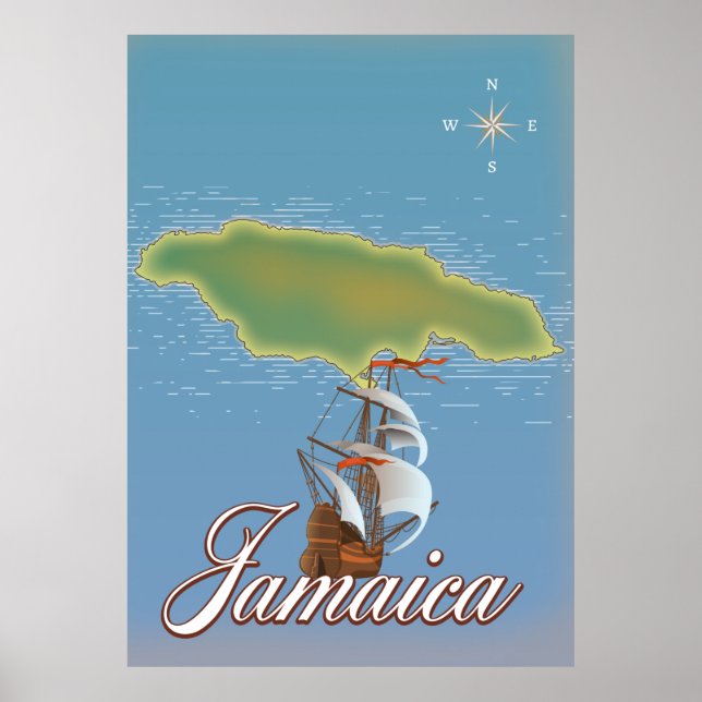 Affiche carte de voyage de l'île jamaïcaine (Devant)
