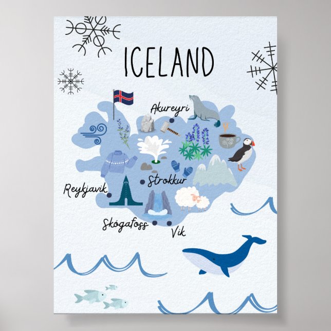 Affiche Carte de voyage de l'Islande (Devant)