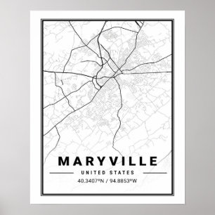 Affiche Carte de voyage de Maryville Tennessee États-Unis