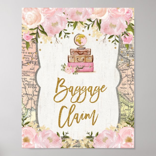 Affiche Carte de voyage de récupération des bagages Fleurs (Devant)