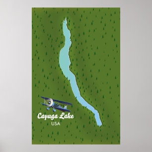 Affiche carte de voyage de style vintage du lac Cayuga