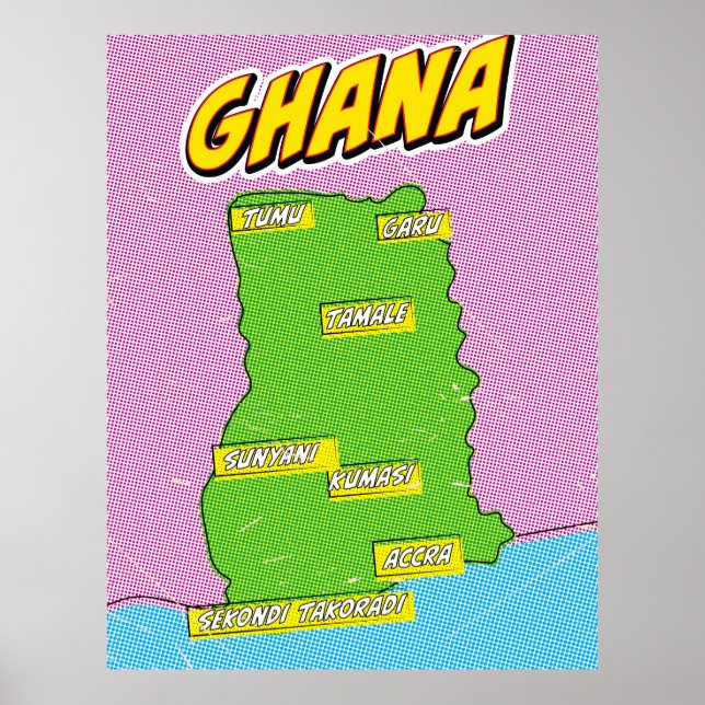 Affiche Carte de voyage du Ghana (Devant)