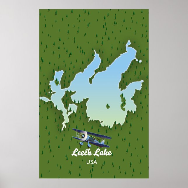 Affiche Carte de voyage du lac Leech (Devant)