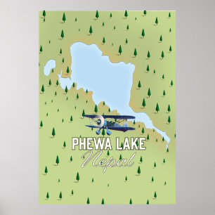 Affiche Carte de voyage du lac Phewa Népal