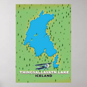 Affiche carte de voyage du lac Thingvallavatn en Islande