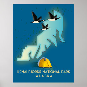 Affiche Carte de voyage du parc national des fjords de Ken