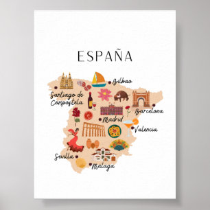 Affiche Carte de voyage Espagne