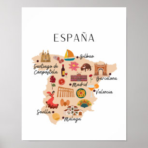 Affiche Carte de voyage Espagne