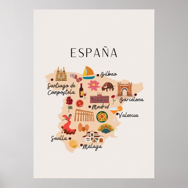 Affiche Carte de voyage Espagne (Devant)