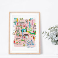Carte de voyage Kuala Lumpur Asie rose illustrativ