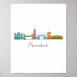 Affiche Carte de voyage Maroc Marrakech Casablanca Tanger 