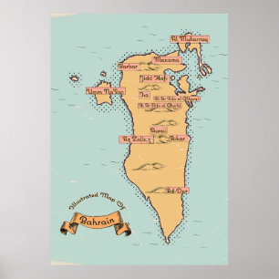 Affiche Carte de voyage vintage de Bahreïn