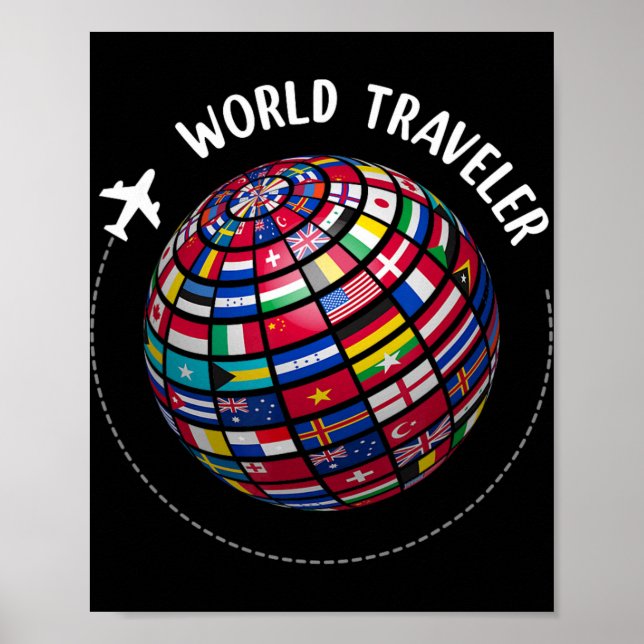 Affiche Carte de voyageur du monde, Drapeaux du monde Voya (Devant)