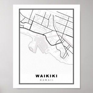 Affiche Carte de Waikiki Honolulu