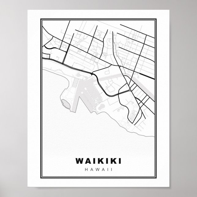 Affiche Carte de Waikiki Honolulu (Devant)