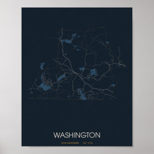 Affiche Carte de Washington, New Hampshire (la nuit)