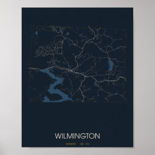 Affiche Carte de Wilmington, Vermont (de nuit)