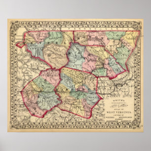Affiche Carte de Winfield, Virginie-Occidentale