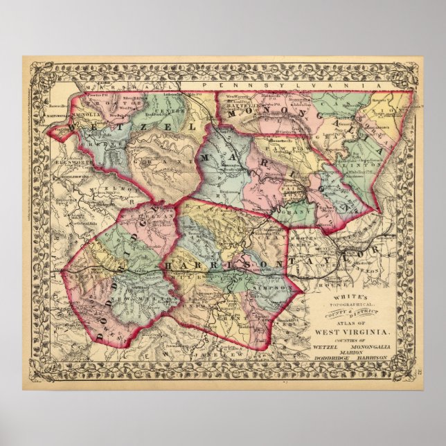 Affiche Carte de Winfield, Virginie-Occidentale (Devant)