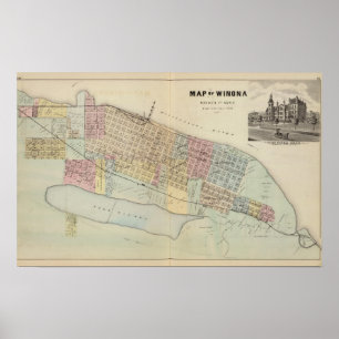 Affiche Carte de Winona, Minnesota