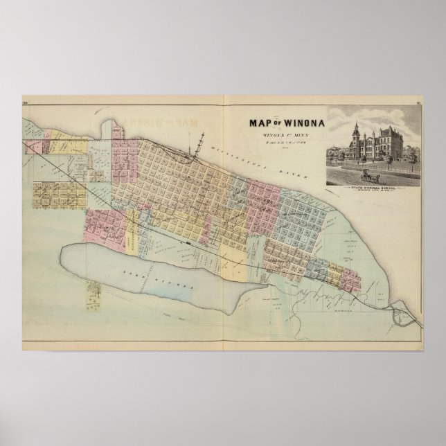 Affiche Carte de Winona, Minnesota (Devant)