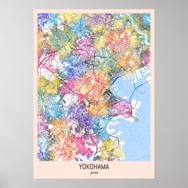 Affiche Carte de Yokohama Japon (Devant)