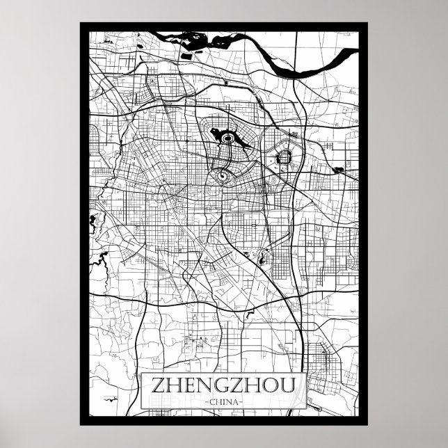Affiche Carte de Zhengzhou Chine (Devant)