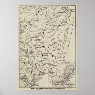 Affiche Carte de Zululand avec les frontières adjacentes