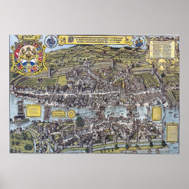 Affiche Carte de Zürich 1576 (Devant)