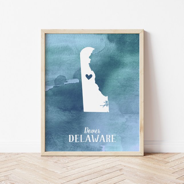 Affiche Carte Delaware Bleu Aquarelle Art personnalisé (Créateur téléchargé)
