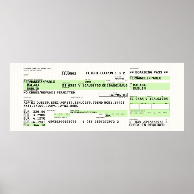 Affiche Carte d'embarquement - Rétro (Devant)