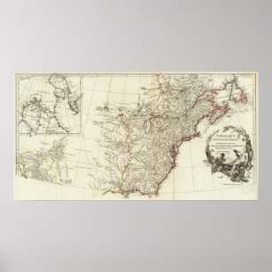 Affiche Carte d'encart de frontières de l'Amérique du Nord
