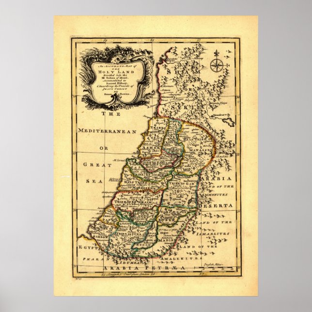 Affiche Carte des 12 tribus d'Israël antique, (1752) (Devant)